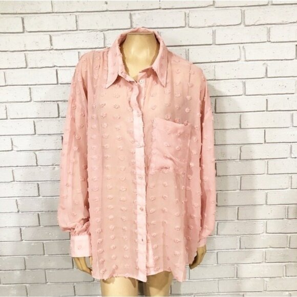 Asos Women’s Textured Pink Button Down Top - Size 14 - Picture 2 of 9
